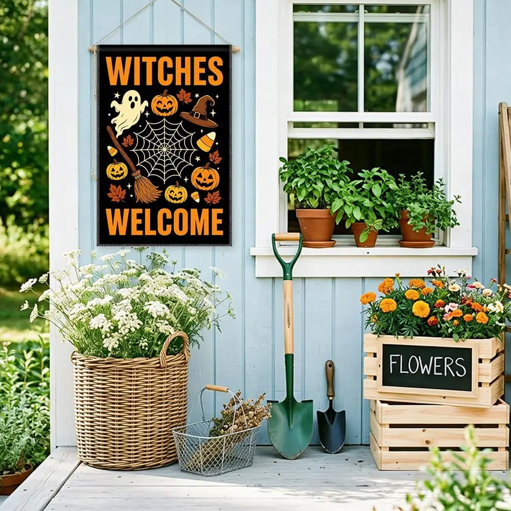 Witches Welcome Autumn Halloween Ghost Garden Flag Gifts for Family yyi