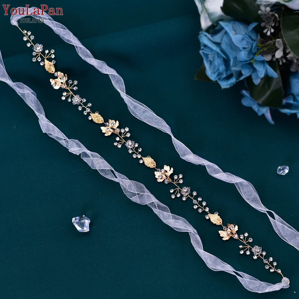 YouLaPan SH122 Golden Rhinestone Belts for Women Diamond Waist Dress Belt Ivory Bridal Belt with Sash Jeweled Belt Sash