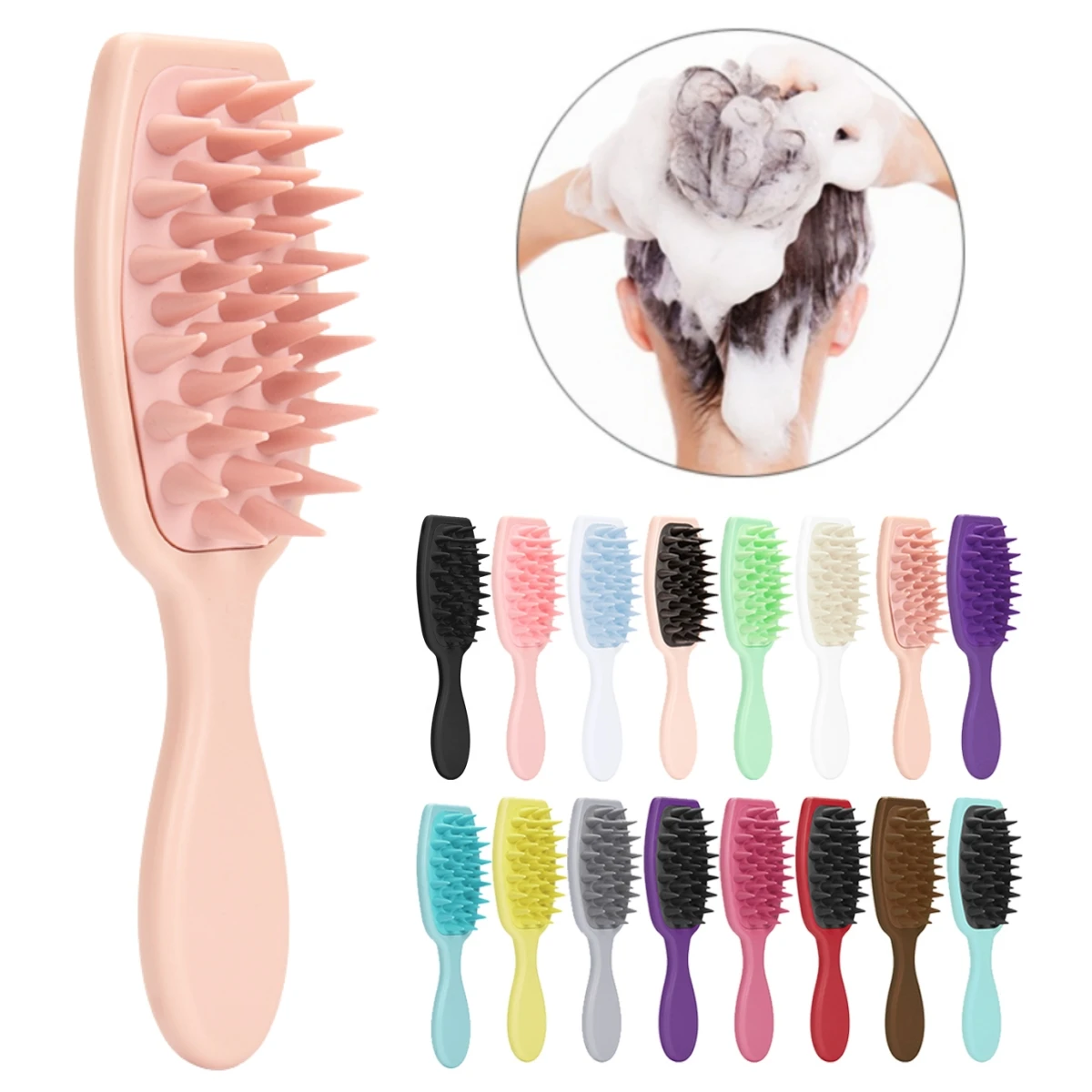 Silicone Massage Scalp Brush Shampoo Brush Head Scalp Massage Comb Long Handle Hair Washing Comb Bath Brush Hairdressing Tool