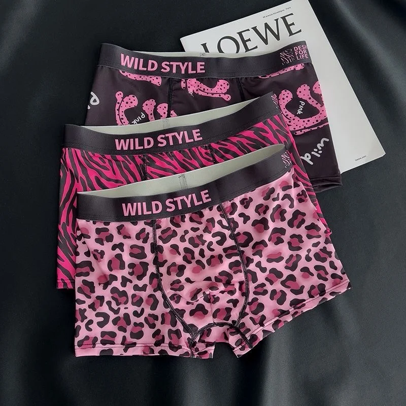MAIMENG Men's Underwear Sexy Leopard Pattern Ice Silk Panties Comfortable Cool Breathable Fashion Men Boxer Short Summer