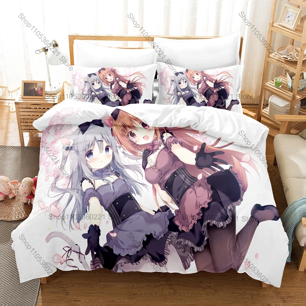3Pcs Amairo Chocolate Bedding Set Kawaii Cat Ear Girl Duvet Cover Pillowcase Home Textile For All Seasons