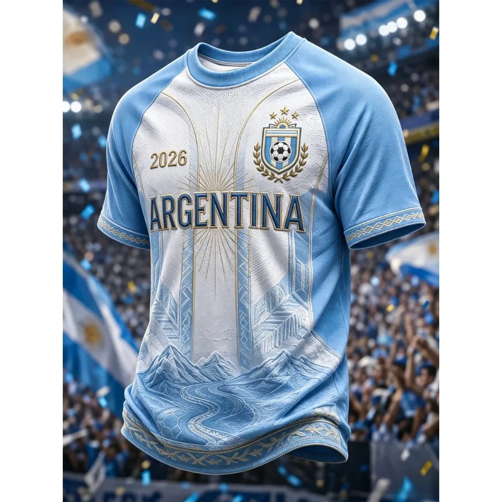 2026 Summer Argentina National Team Fans Football Jersey 3D Quick Drying Sports Casual Breathable Fashion Men's Streetwear