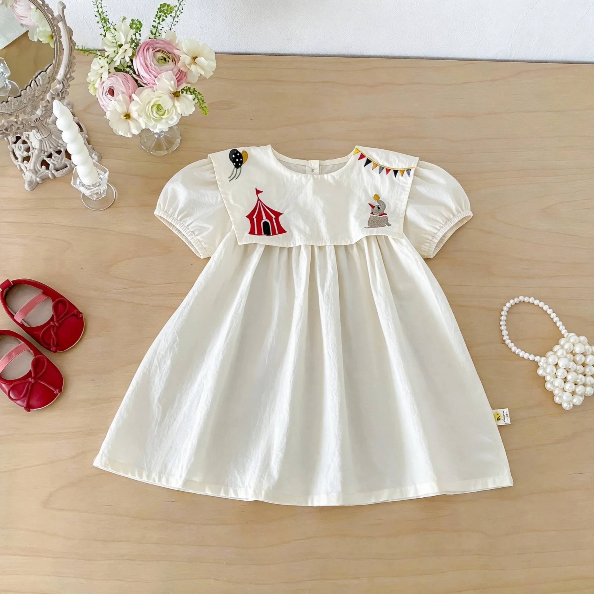 New Girls' Summer Korean-Style Stylish Dress for Babies - Infant Short-Sleeved Embroidered Dress
