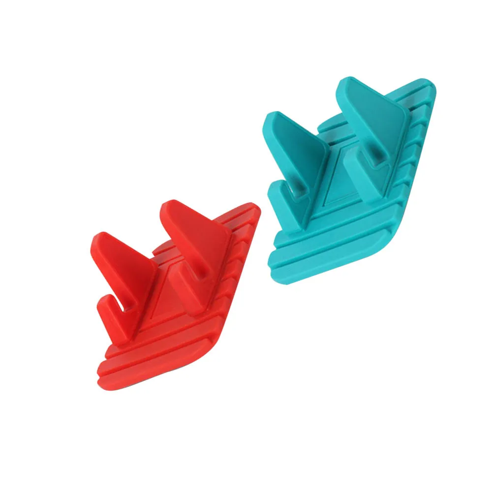 

2Pcs Silicone Phone Holder Stand Non-Slip Thick U Shaped Car Mount Bracket for Desk Use Universal Fit Smartphones Red Blue