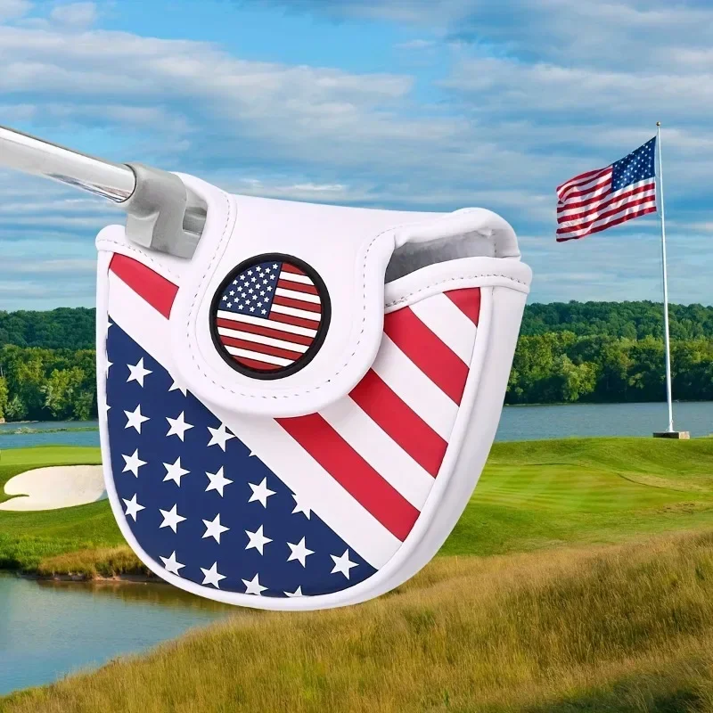 1pc American Flag Element Half Round Putter Cover, Magnet Closure Universal Size Waterproof Wear-resistant  Leather Putter Cover