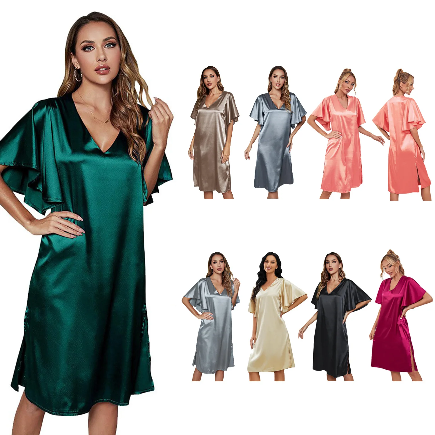 pajamas women's silk-like advanced sense of home service ice silk satin nightdress women's summer foreign trade