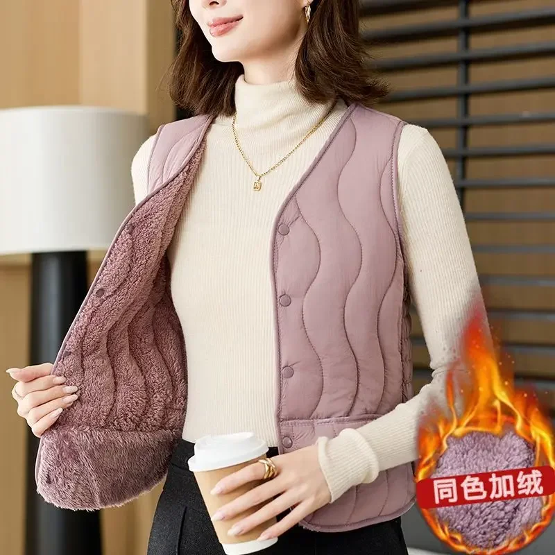 

Autumn Winter Vest Fleece Warm Cropped Jacket Sleeveless Cardigan Slim Short Waistcoat Tops Quilted Jacket Bottom Shirt Black