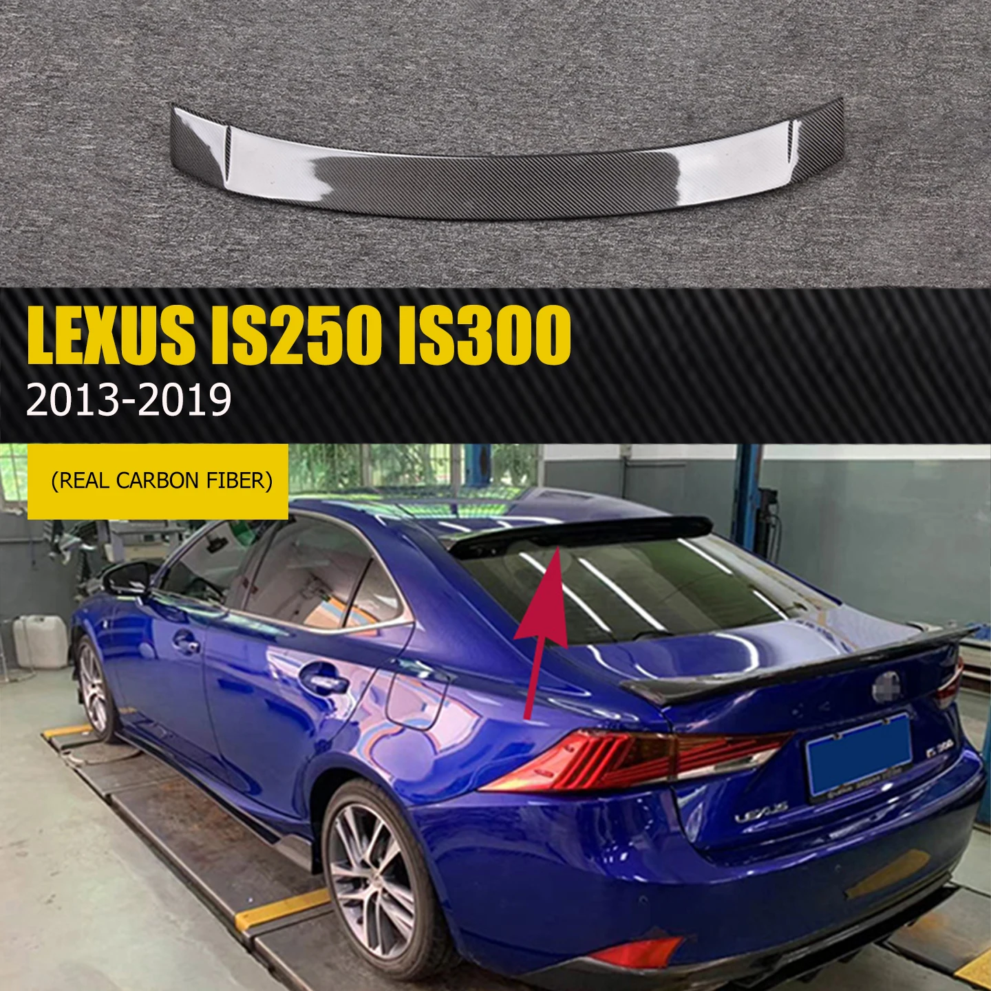 The real carbon fiber rear trunk top wing is suitable for the 2013-2019 Lexus IS250 IS300 car rear spoiler wing body kit