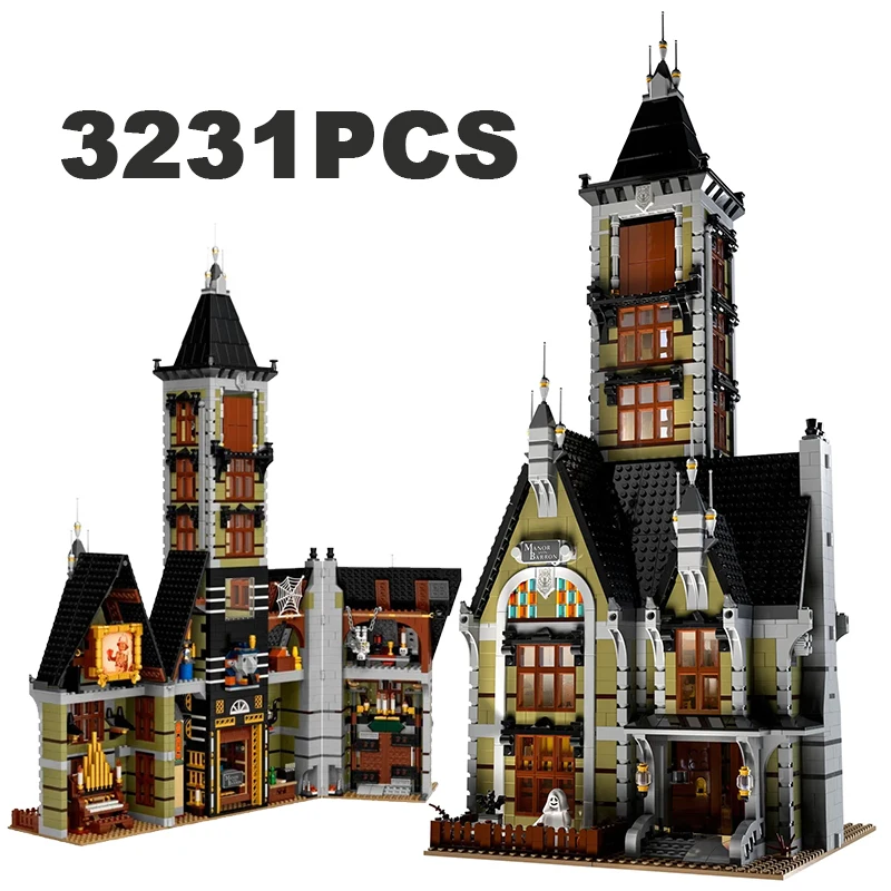 

3231PCS Creative Haunted House Building Blocks With Lighting Fairground Assemble Bricks Toys Halloween Gift For Kid Friend Adult