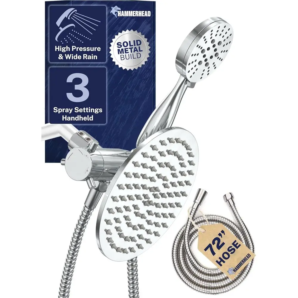 8-Inch Rain Shower Head & 3-Setting Handheld Combo, Chrome Finish, 2.5 GPM