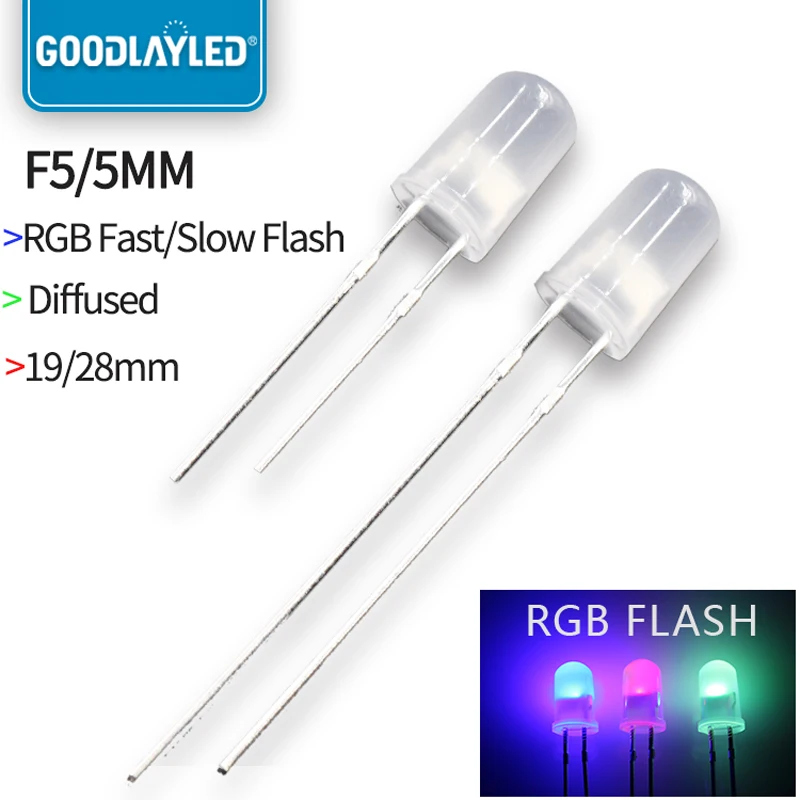 1000pcs 5mm Round Fogge RGB Seven Color Fast Flash Or Slow Flash Bright Short/Long Feet Light Bead DIP LED Flashing