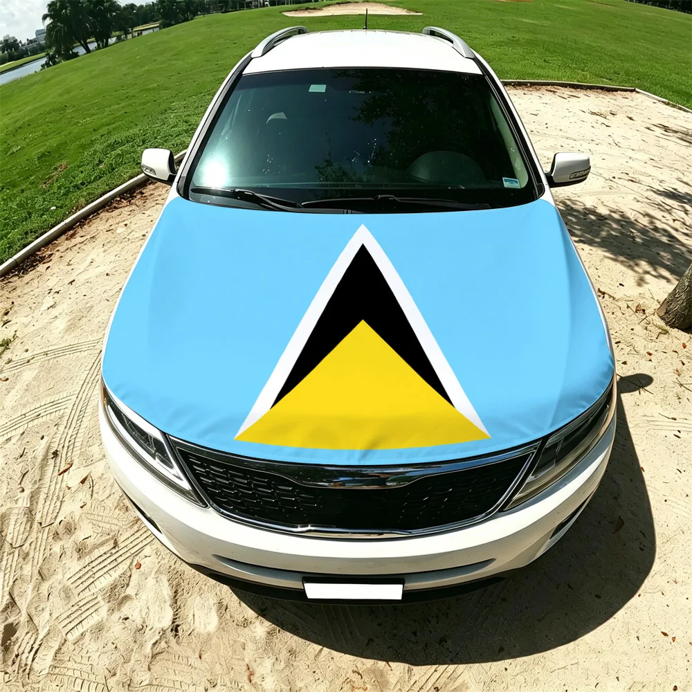 130x160cm Saint Lucia Car Hood Cover Flag, Elastic Windproof Patriotic Bonnet Banner Cheer for the competition