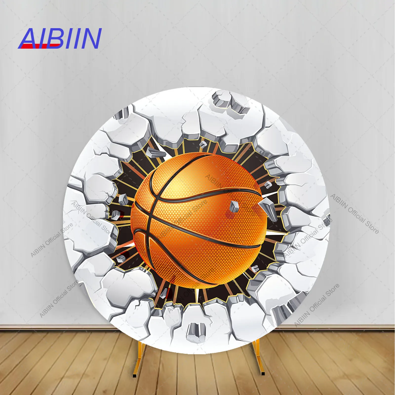 

Basketball Happy Birthday Round Backdrop Cover Sports Boy Star Baby Shower Party Decor Cake Portrait Photography Background