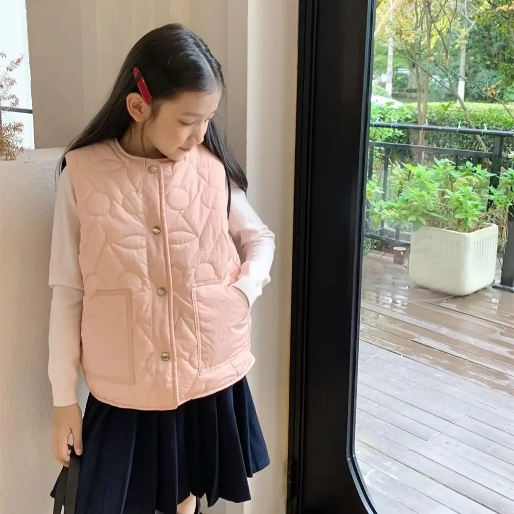 

Одежда для девочек, детская одежда для девочек, жилет без рукавов с тиснением розового вишневого узора, универсальный жилет для девочек, пальто