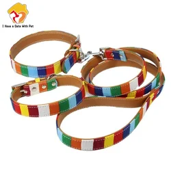 (1 collar+1 leash)  S M L XL XXL Leather Dog collar Led Set  Designer canvas Pu Leather Colorful Plain Pet Dog Collar Leash Set