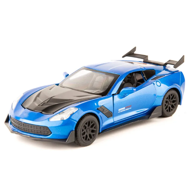 1:24 Alloy Die Cast corvette Toy Vehicle Simulation Sound Light Pull Back Collection Model Sports Car Toys