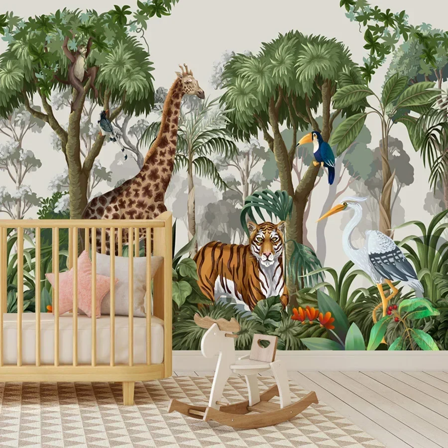 Wall Papers Home Decor Peel and Stick Wallpaper Optional 3d Wallpapers for Bedroom Walls Kids Baby Cartoon Safari Animal Panels