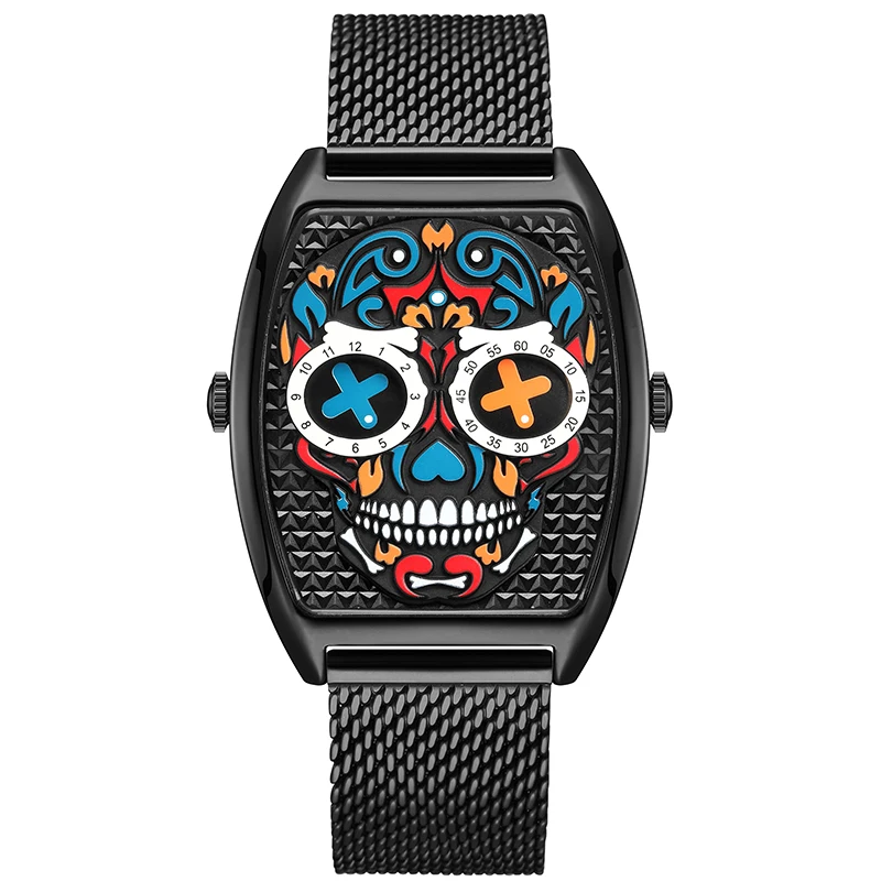 Skull Clock Quartz Wristwatch Men Watch Black Skeleton Watches High Quality Steampunk Reloj Hip Hop Man Hombre Relogio Masculino