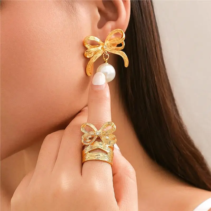 Exquisite Pearl  Knot Earrings Women's Faion Jewelry Ele mat Luxury Cross-Border Accories