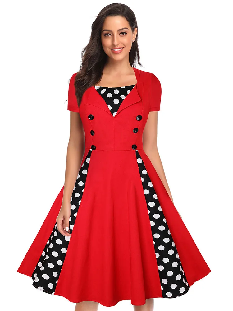 レトロな女性のヴィンテージサマードレス,カジュアル,50s,60s,水玉模様のスイングピン付き,エレガントなイブニングドレス,S-5XL