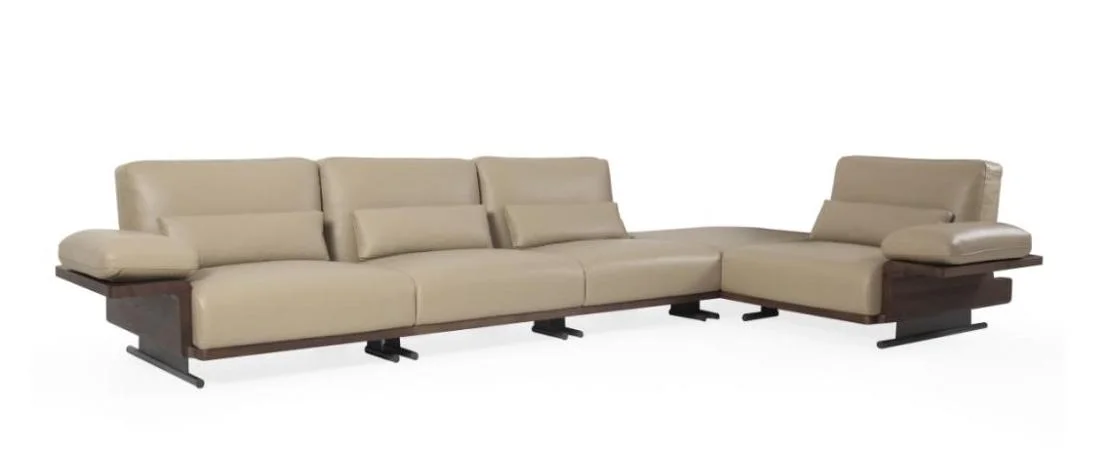 

#Modern Solid Wood Convertible Sectional Sofa With Linen Upholstery For Apartment Living Room