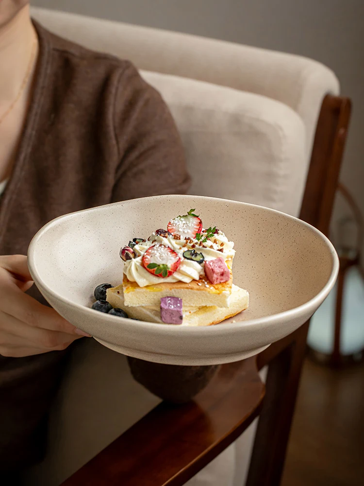 5 Inch Salad Bowl Ceramic Ins Style Sesame Glaze Unique Shape Curry Rice Dish Kitchen Must Have