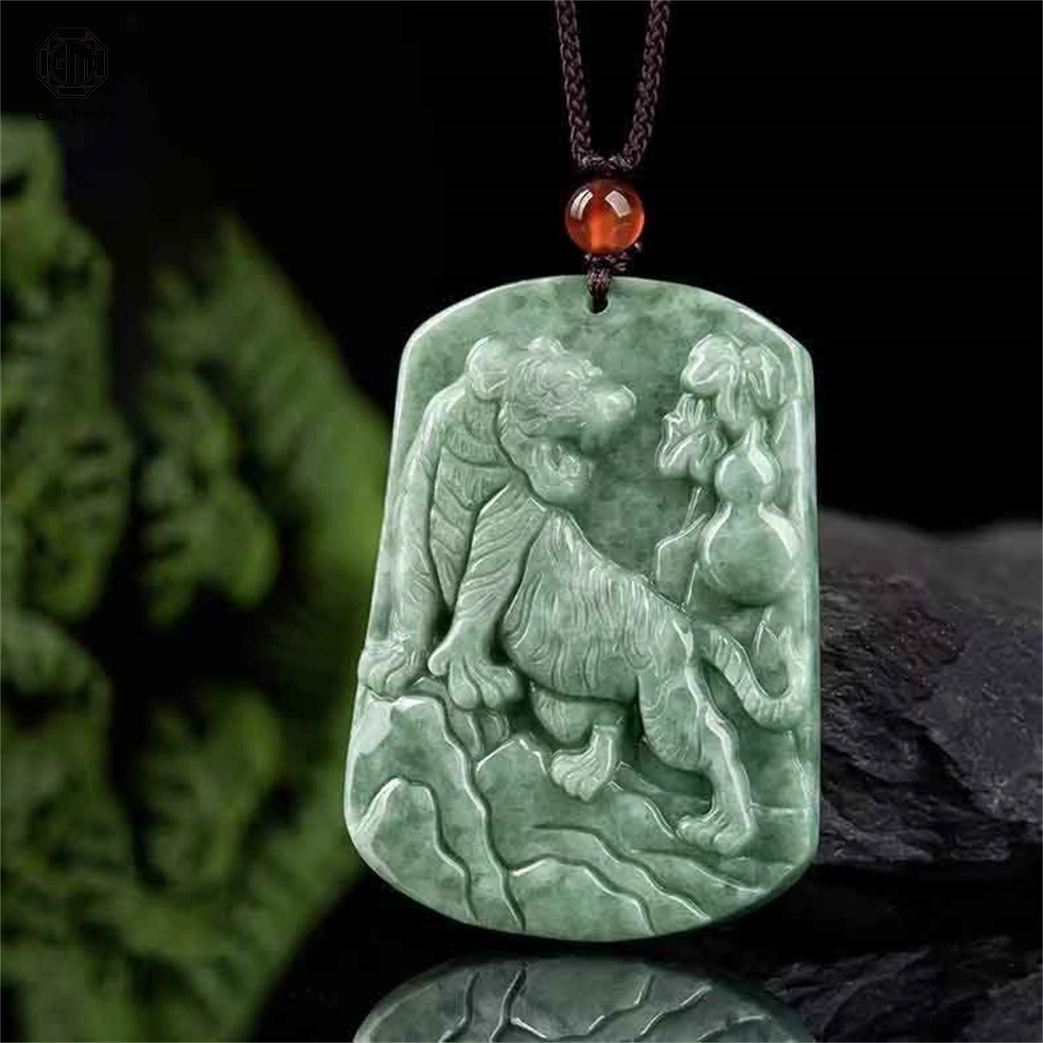 Natural Grade A Jadeite Tiger Roar Fortune Tiger Zodiac Rice Pendant Unisex Men Women Gemstone Exquisite Necklace Jewelry Gift