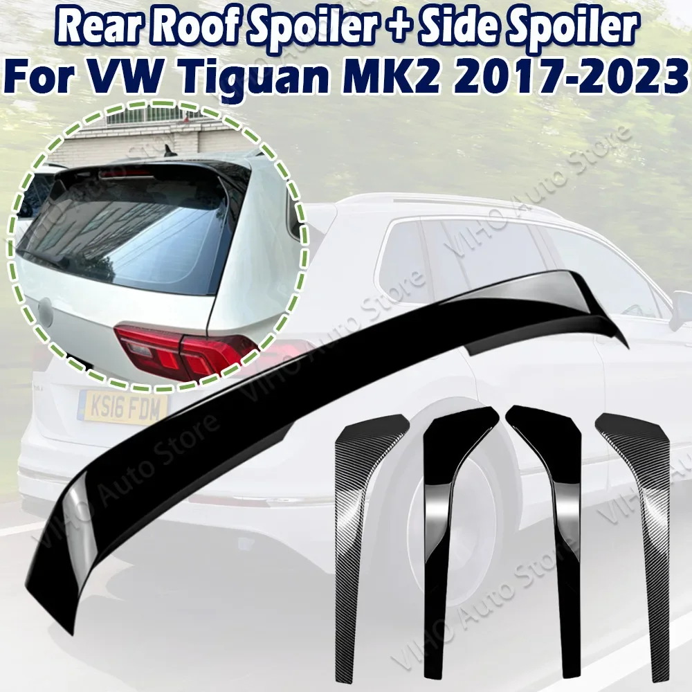 Image of 3Pcs Hinten Dach Seite Spoiler Flügel Für VW Tiguan MK2 2017-2023 Zu Rline Stamm Seite Flügel splitter Abdeckung Aufkleber Glanz Schwarz Tuning