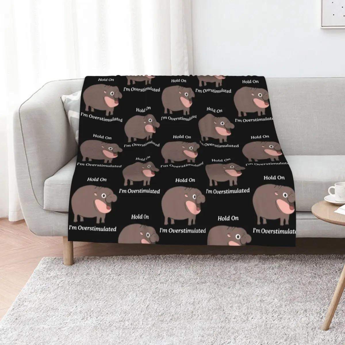 Moo Deng Hold On I'm Overstimulated Throw Blanket Shaggy blankets and throws Luxury St warm winter Sleeping Bag Camping Blankets