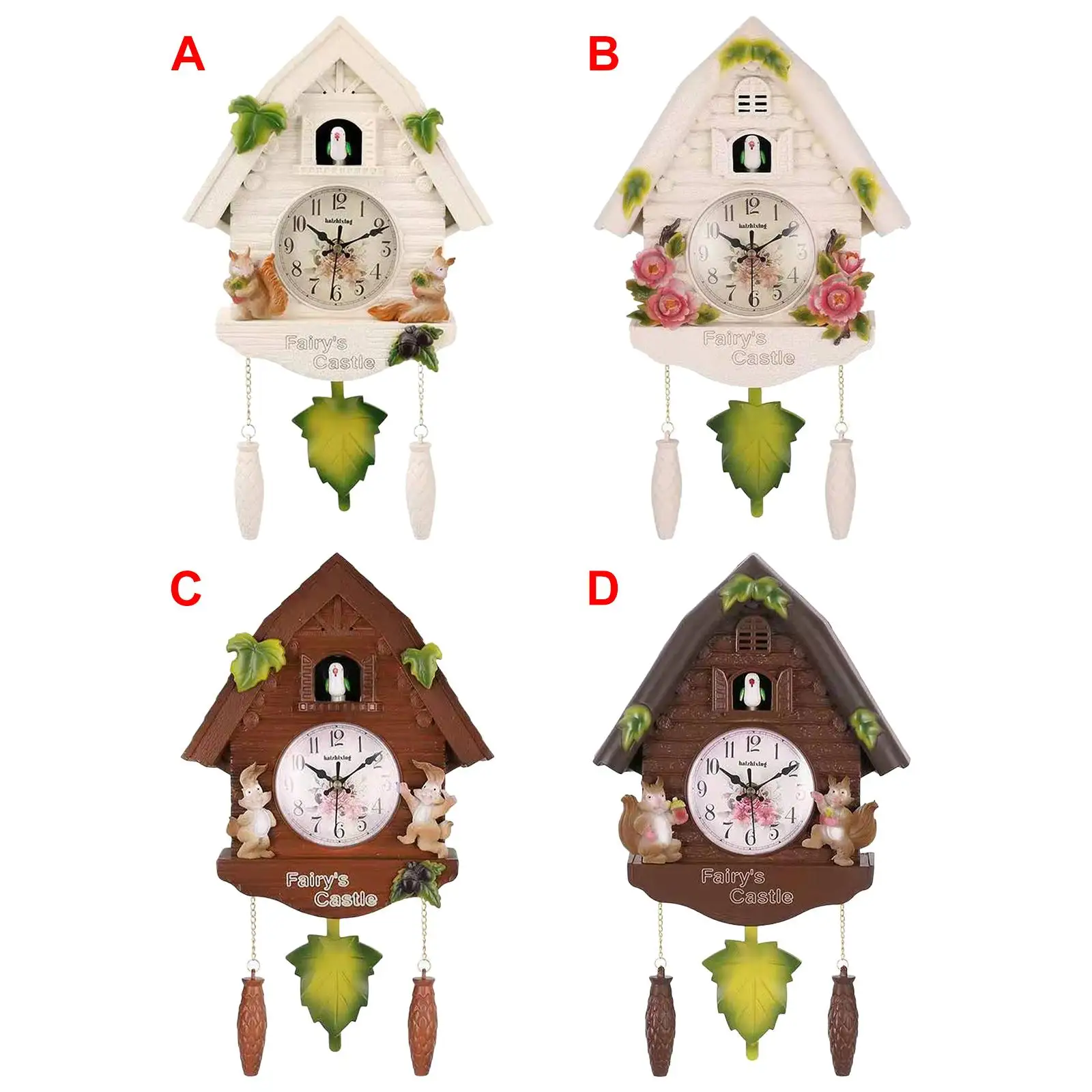 Classical Cuckoo Wall Clock Forest Alarm Hanging Resin Non Ticking Pendulum for Kids Room Bedroom Gifts Indoor Children