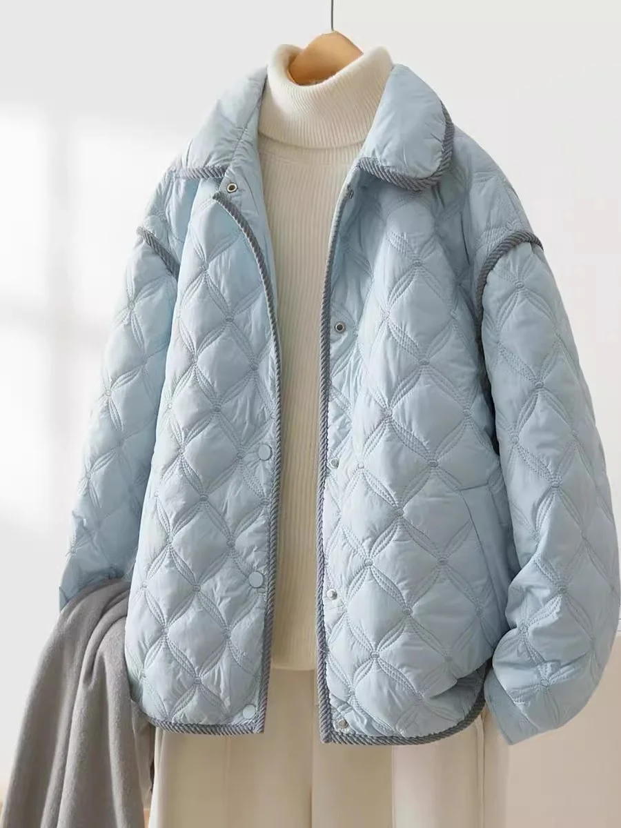 

Lightweight ort Cotton Jaet Women's Faionable Patchwork Design Winter Coat Warm Turn-down Collar Comfortable Straight-c...