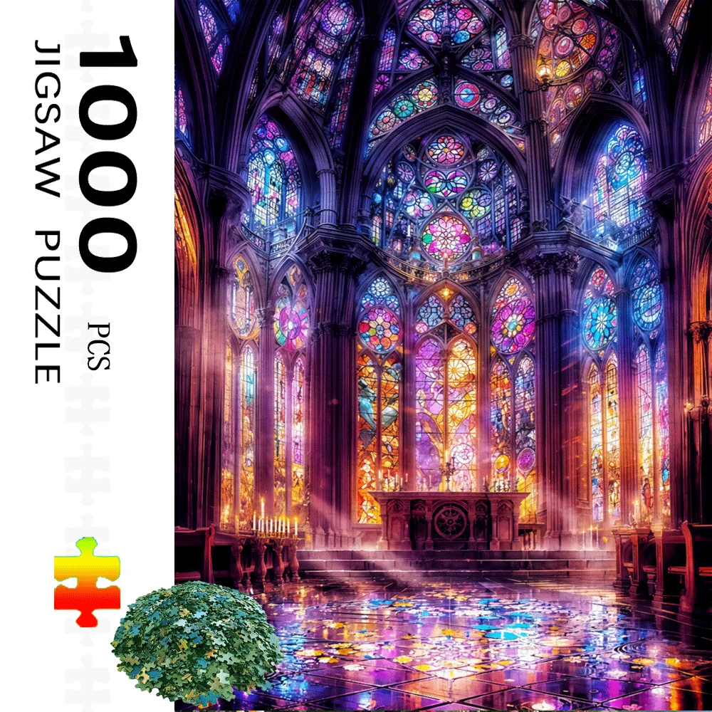 스테인드 글라스 대성당 직소 퍼즐 - 3D 입체 효과, 1000+ 조각, 고품질 종이, 생생한 색상, 정교한 디자인