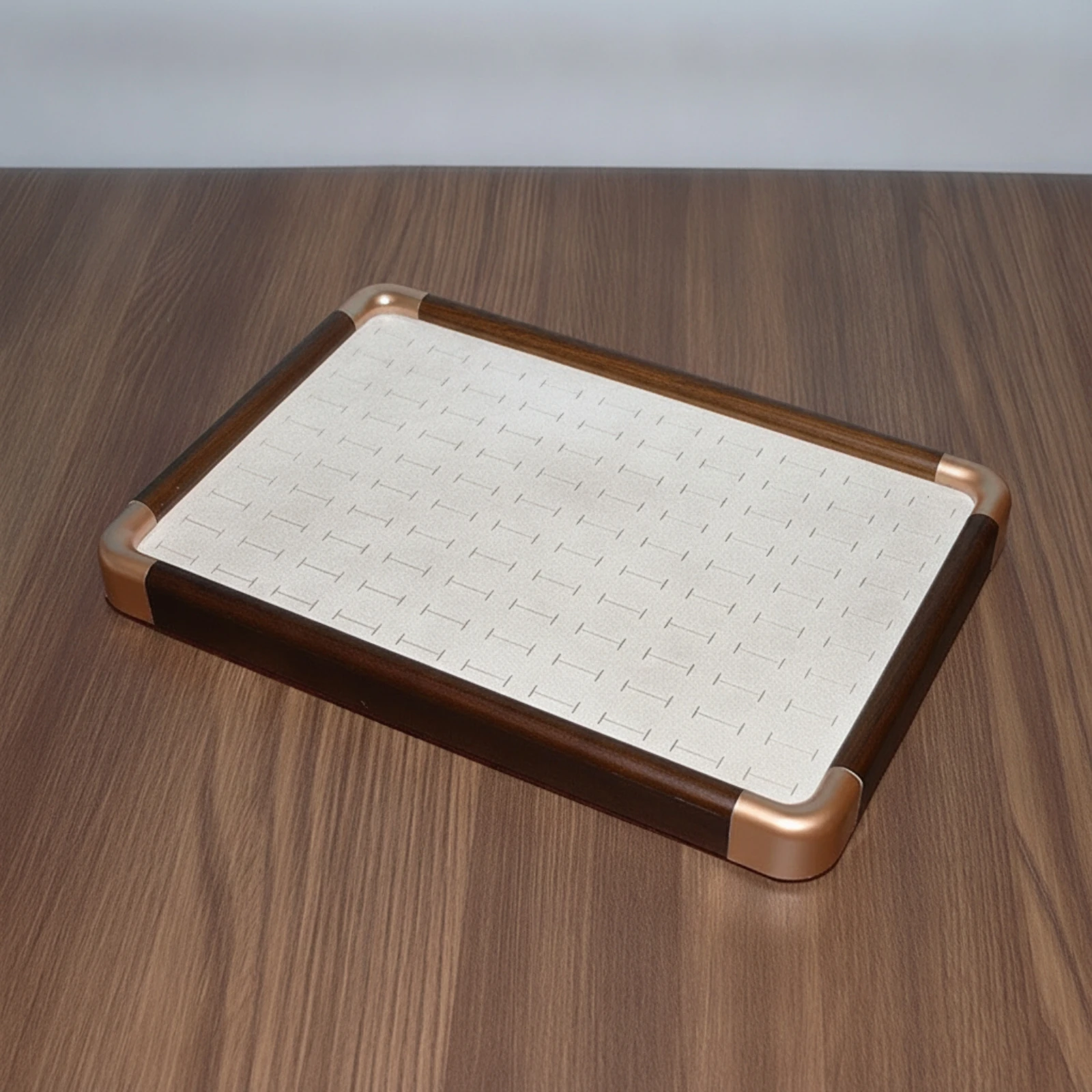 Elegant Wood Grain Jewelry Organizer Tray with Slots Protective Tabletop Display for Home or Retail