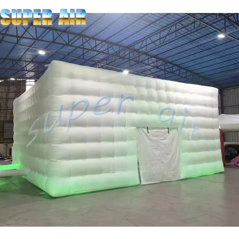 Hot sale 8x8x4m white inflatable night disco cube party tent cube inflatable square tent with colorful lighting