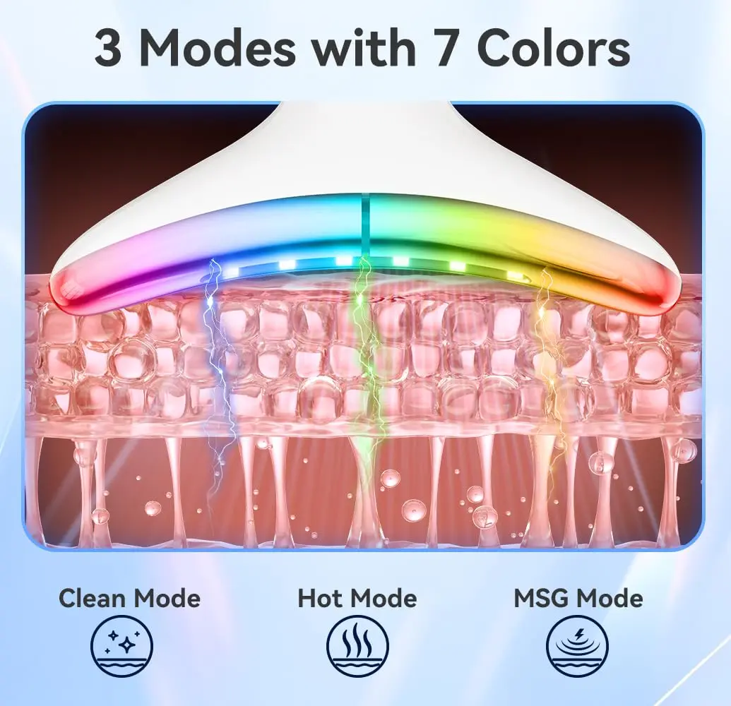 مدلك الوجه والرقبة، أداة نحت الوجه بـ 7 ألوان، جهاز شد الوجه للعناية بالبشرة، أداة الوجه في المنزل مع اهتزاز حراري