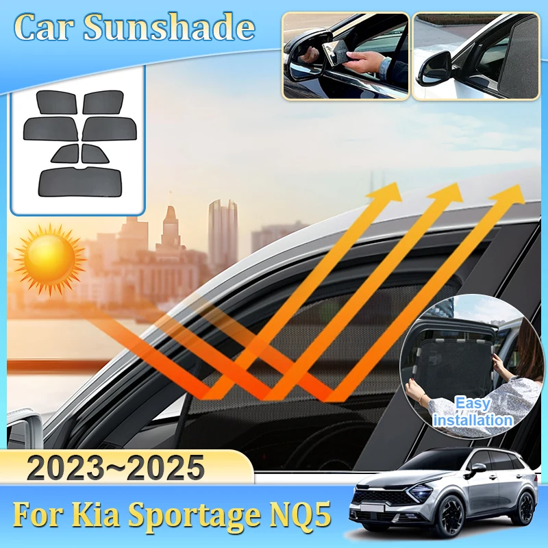 Car Mesh Sun Shade For Kia Sportage NQ5 2023 2024 2025 LWB Sadan Car Magnetic Sunshade Anti-UV Surround Visor Auto Accessories