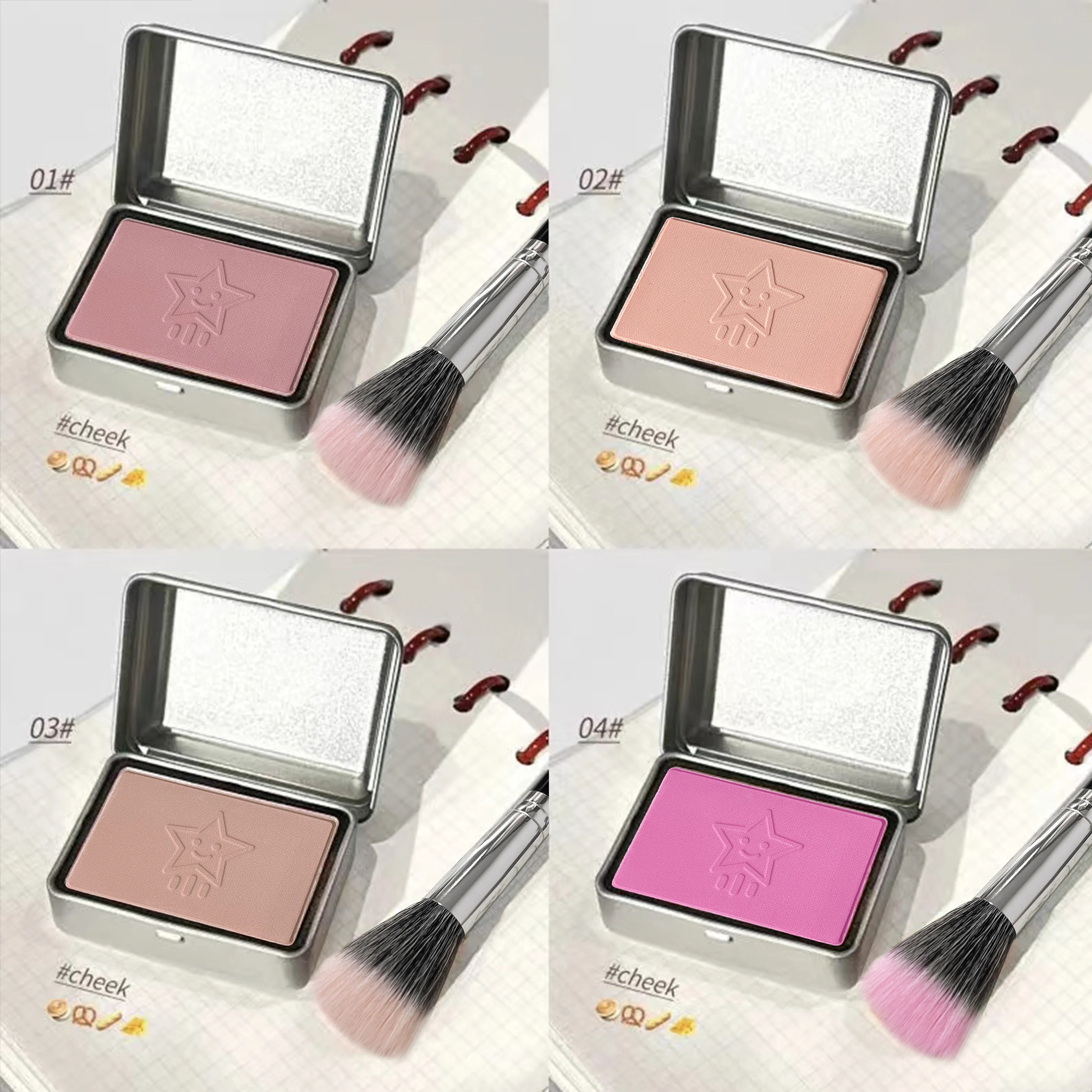 Iron Box Blush 4 สี - Tipsy Rose Blush Powder, Matte Apricot Blush Contour Palette, แต่งหน้าธรรมชาติจากเกาหลี