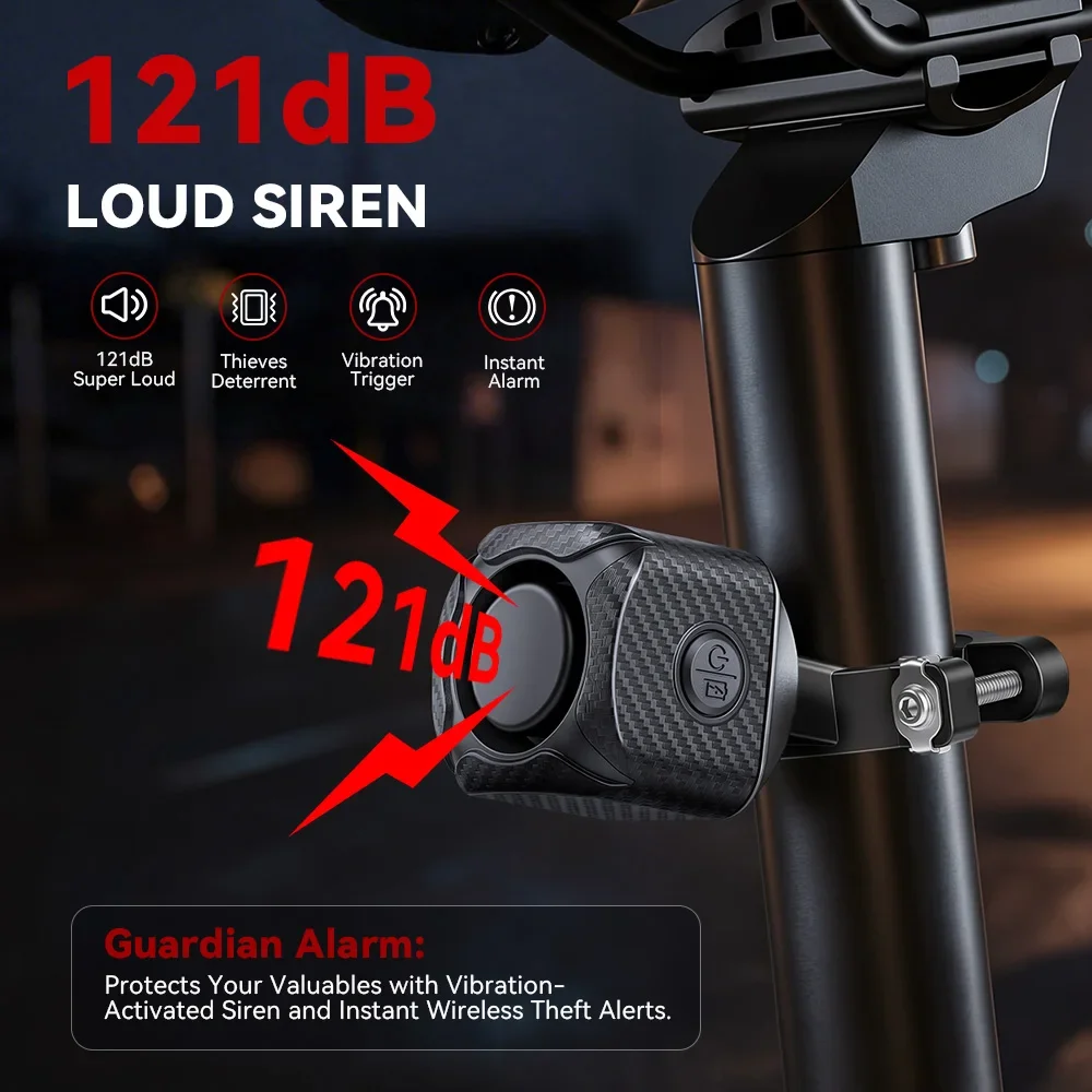 Two Way Bicycle Alarm Anti-theft Vibration Sensor Finder Bell 121dB IP65 Waterproof Security Alarm for Electric Bike Scooter