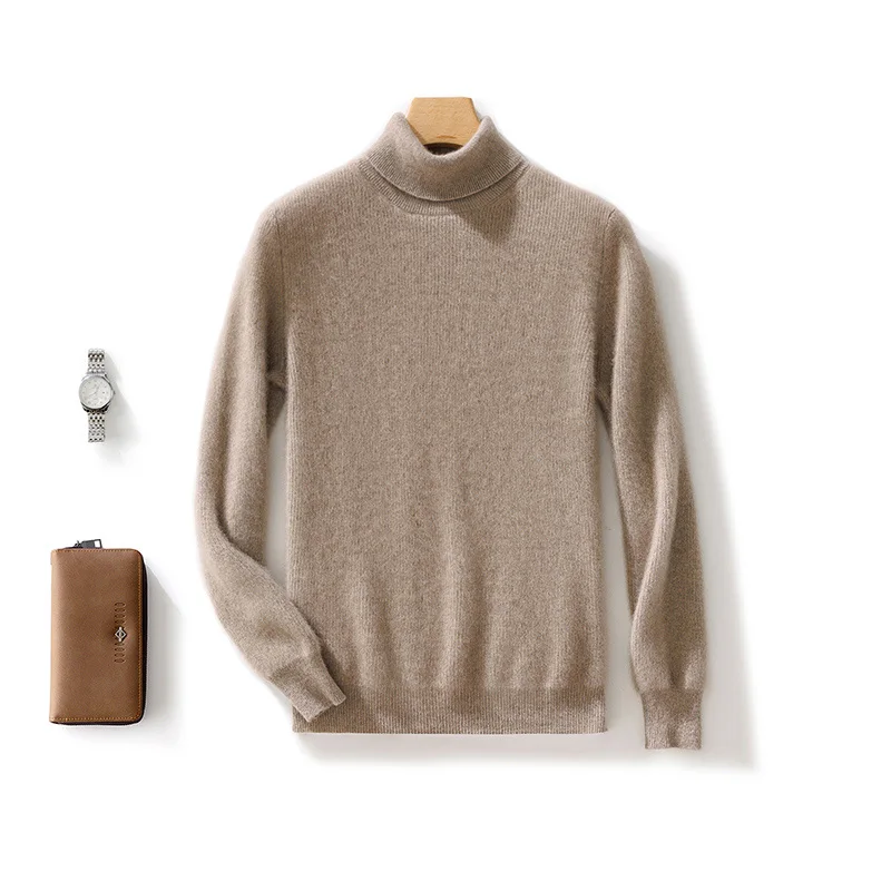 Autumn and winter new 100% pure wool men's turtleneck 2024 solid color plus size cashmere sweater fashion bottoming sweater swea