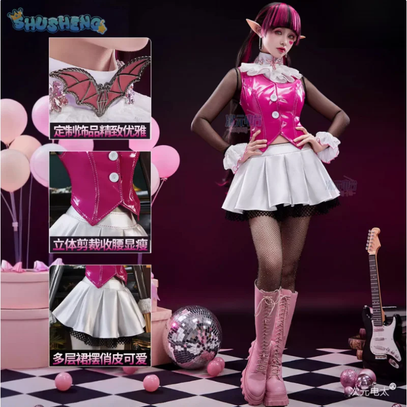 

Draculaura Monster Cos High Cosplay Costume Women's Halloween party fantasy uniform dress props socks brooch earrings new set