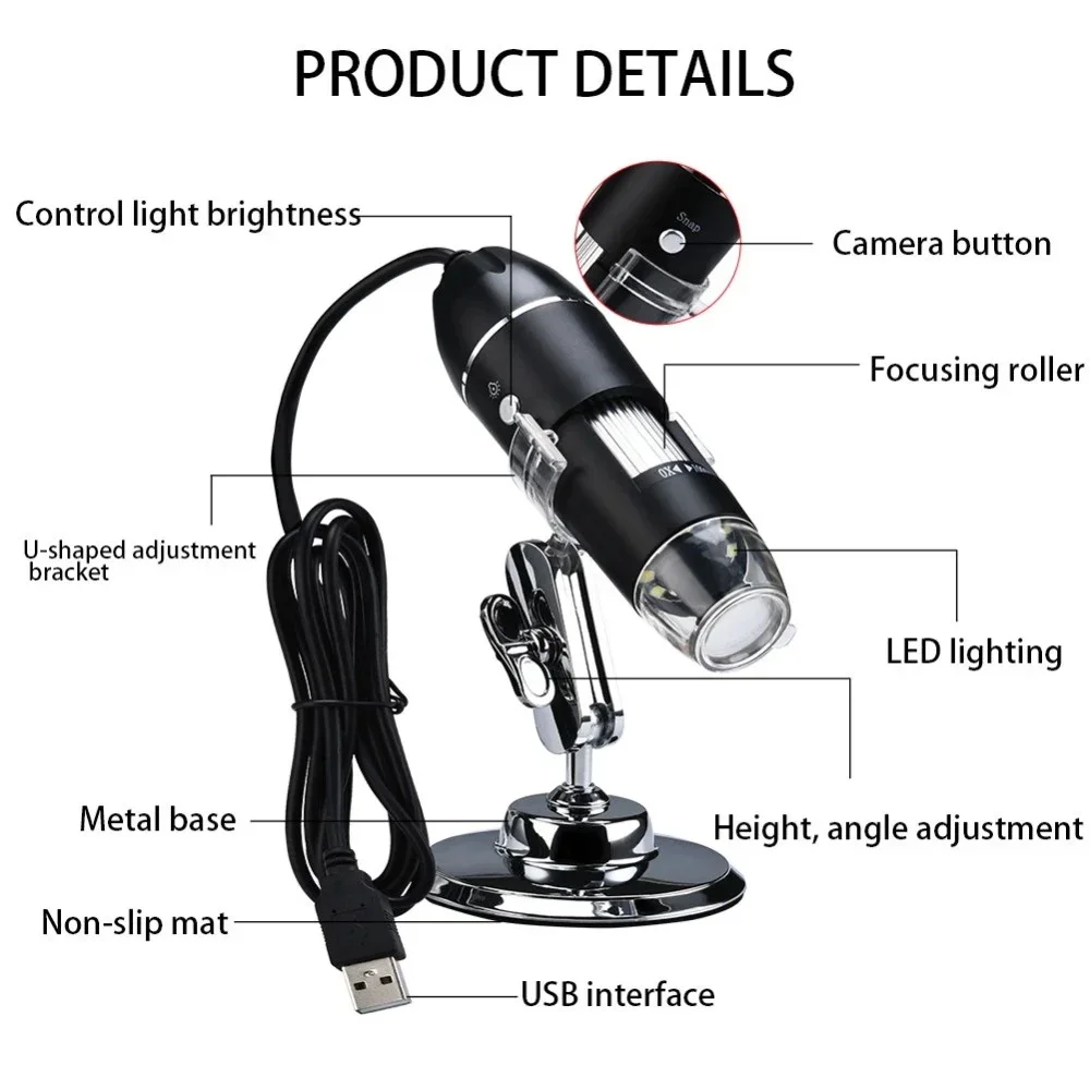 1600X HD Electronic Digital Microscope Handheld USB Magnifier for WIN XP/7/VISTA System with USB Magnifier Supports