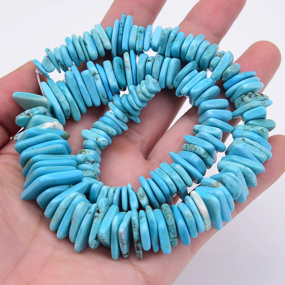 

APDGG Blue Turquoise Square Slice Stone Loose Beads 17'' Strands Jewelry Making DIY