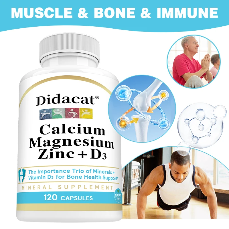Calcium Magnesium Zinc with Vitamin D3 Capsules, Supports Bone & Teeth, Nerve, Muscle & Immune Wellness, Stress & Anxiety Relief