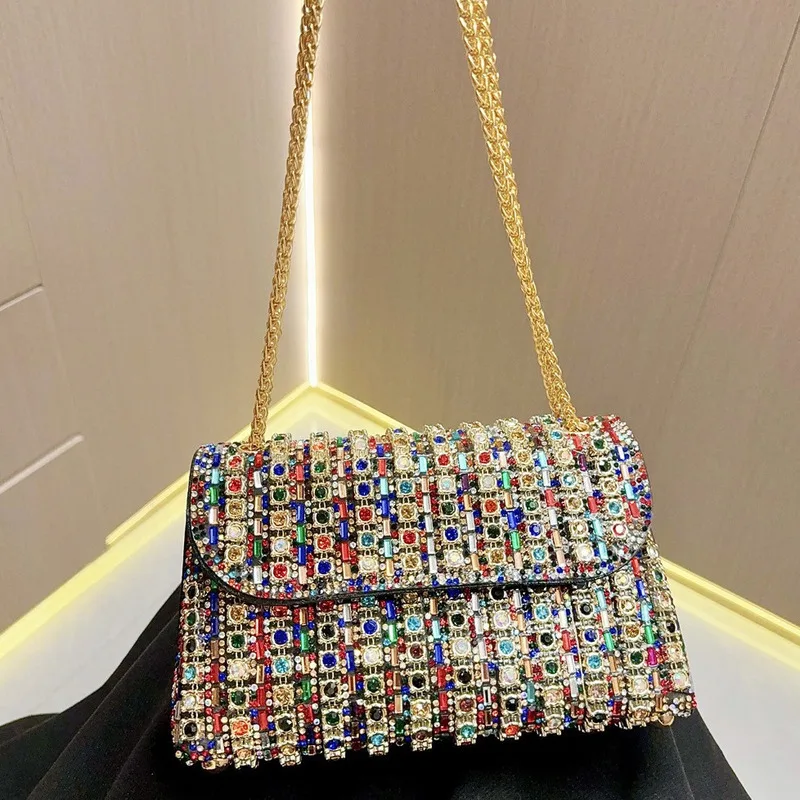 

New Fashionable Banquet Bag Chain Handheld Bag Delivery Team Single Shoulder Crossbody Bag Small Bag Diamond Studded Banquet Bag