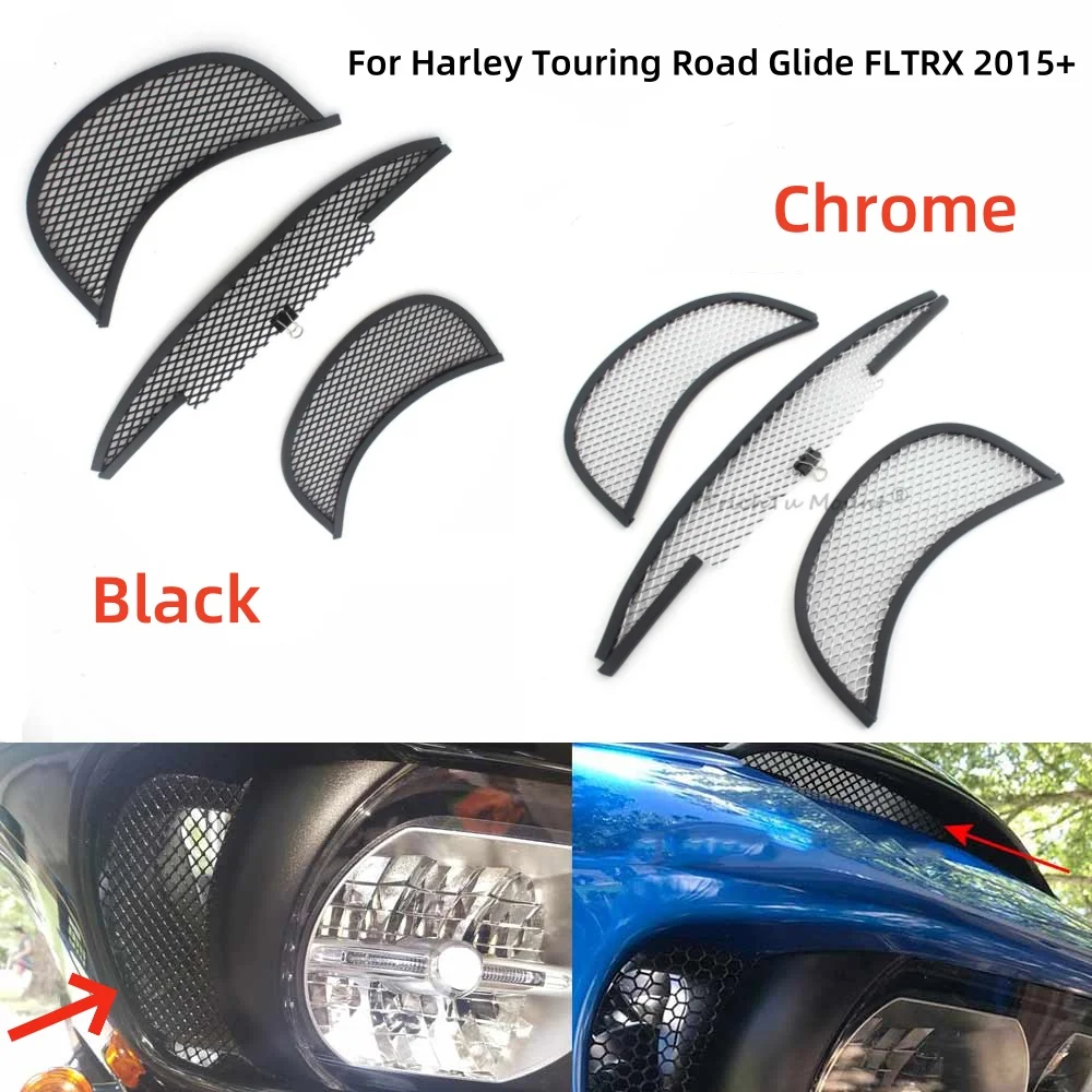 

For Harley Touring Road Glide Special FLTRX FLTRU FLTRK 2015+ Motorcycle Fairing Top Center Mesh Side Vent Screen Grill Cover