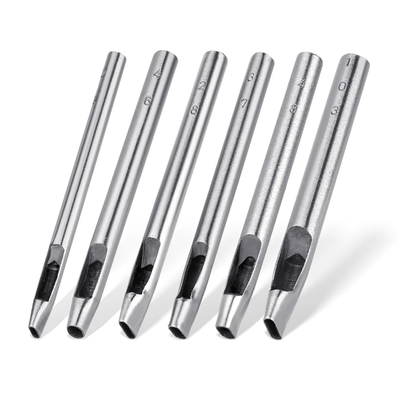 가죽 공예용 타원형 구멍 펀치, 중공 가죽 공예 핸드 펀칭 도구 키트, 6 가지 크기, 6mm-10mm