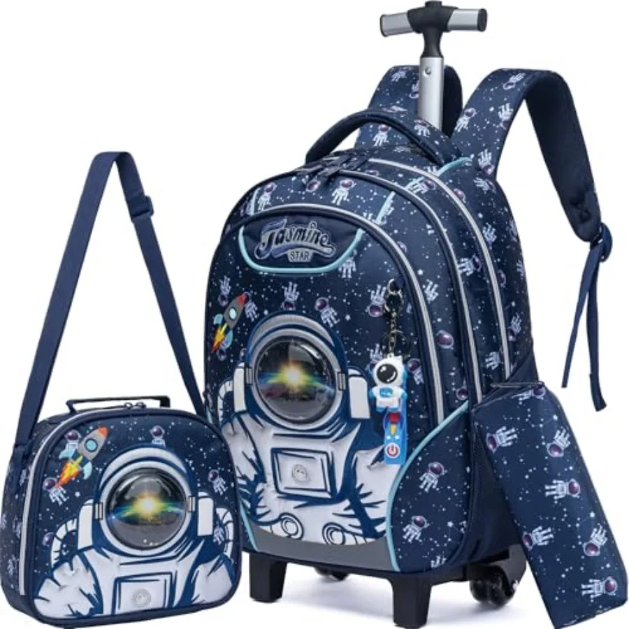 

Rolling Backpack with Wheels for Boys Rolling Backpacks with Lunch Box for Elementary School Students 3 in 1 Travel Luggage Car