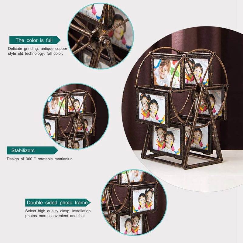 

Retro Vintage Rotating Ferris Wheel Picture Frame, Personalized Family Photo Frame Shows For 12 Photo Home Decor