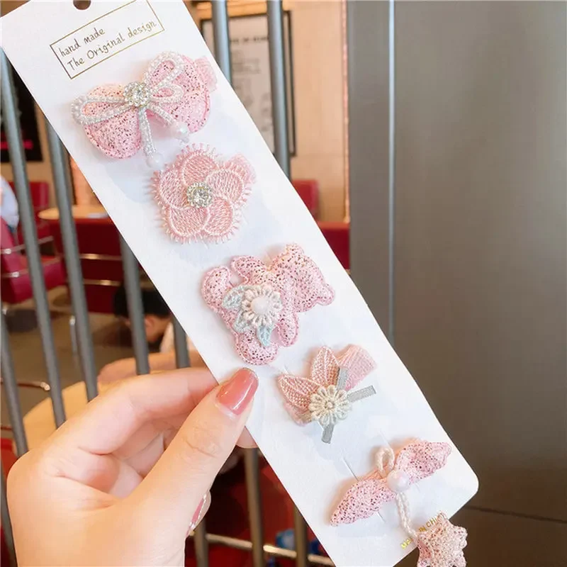 

5 шт./компл., заколки для волос с мультяшным цветком и кроликом-милые заколки для волос с бантом, заколки для маленьких девочек, детей, аксессуары для волос