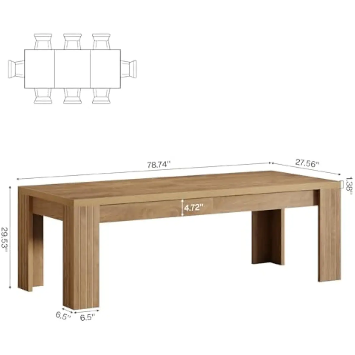 6.5 ft Modern Conference Table 78.74 in Wide x 27.56 in Deep for 6 to 8 People • Rustic Brown Engineered Wood Surface • Heavy-Du